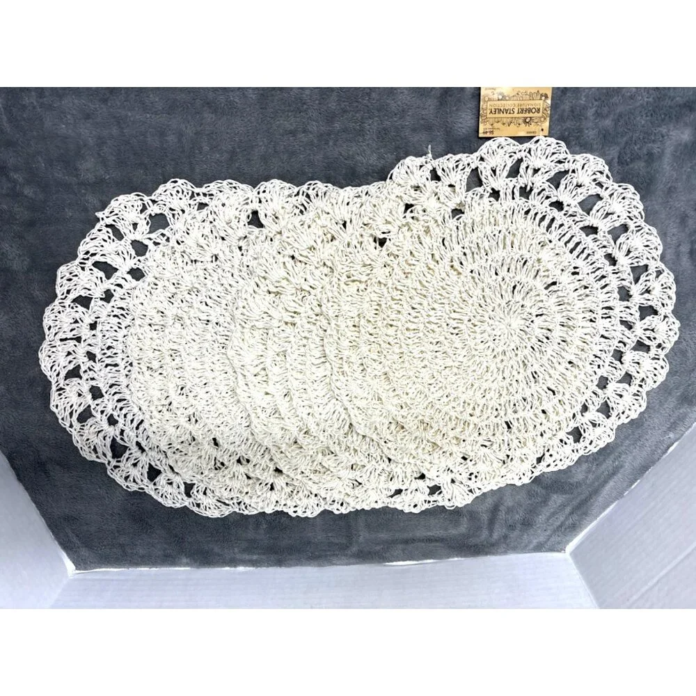 Crochet Table Placemat Round Set of 4 Rustic Country Cottage Core Fall Autumn